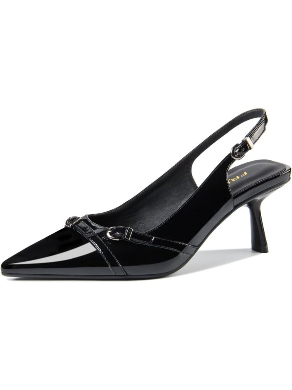 Women's Black Closed Pointed Toe Heels Patent Leather Low Slingback Heel Shoes